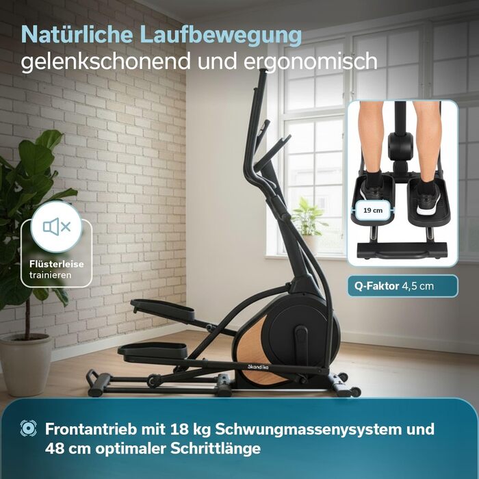 Еліптичний тренажер Skandika Crosstrainer Carbon P18: 32 рівні опору, 13 програм, LCD дисплей, сумісність з додатком, до 135 кг