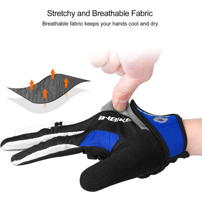 Велосипедні рукавички INBIKE для чоловіків з гелевою підкладкою 5 мм, зносостійкі, дихаючі, MTB, для їзди на велосипеді та активного відпочинку, сині, розмір M (обхват долоні 20.4 см)