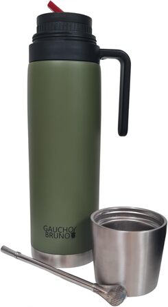 Термос Gaucho Bruno 3-в-1 для йерба-мате з бомбільєю та чашкою, ізольований для гарячих і холодних напоїв, з прецизійним носиком, кришка-чашка, об’єм