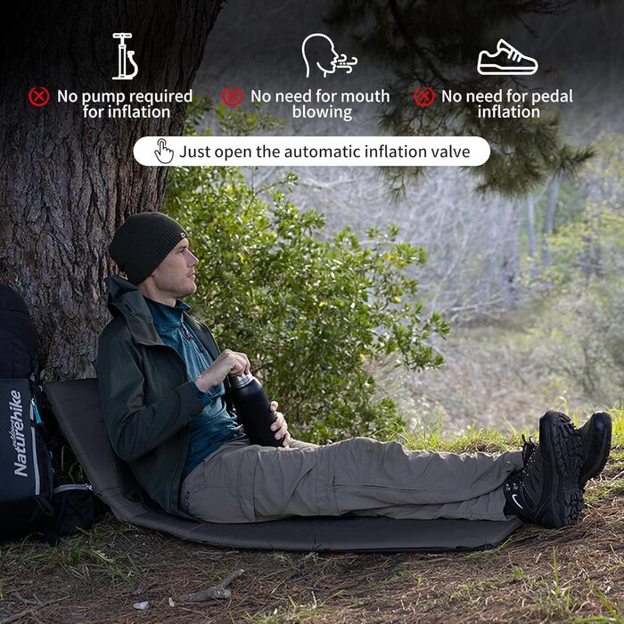 Naturehike Саморозгортальний килимок для сну 5 см, туристичний килимок для кемпінгу, з'єднується з іншими, для наметів, гамаків, походів, сімейного кемпінгу | R-значення 4.8, зелений (сірий)