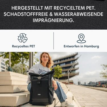 Жіночий рюкзак LARKSON Rolltop, зелений, великий, для школи, університету, велосипеда, з відділенням для 16-дюймового ноутбука, водовідштовхувальний, антивикрадний, екологічний