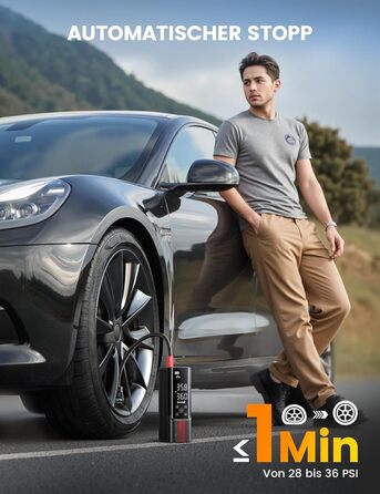 Електрична повітряна помпа Lamicall з акумулятором для велосипеда, авто, мото - 150 PSI, компресор з цифровим манометром та Powerbank, 5000mAh з металевим циліндром