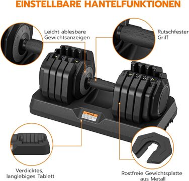 Набір гантелей Dripex: 11 кг, 24.5 кг, 41 кг. Регульовані диски, антиковзні ручки, підставка. Для фітнесу, окремо або пара. 41 кг x2 (10 рівнів налаштування)