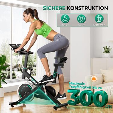 Магнітний велотренажер ONETWOFIT 2026 з LCD-дисплеєм, регульованим опором 0-100% та тримачем для планшета, чорний, до 160 кг