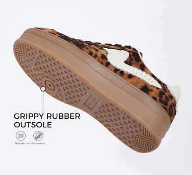 Жіночі кросівки на платформі LUCKY STEP – модні масивні кросівки, зручні шнурівки для повсякденного носіння та прогулянок з прошитими деталями. Чорно-білі (Коричневий леопард, 38 EU)