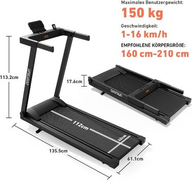 Біговий тренажер DeerRun Raceable з підтримкою High-Tech пристроїв, складний, до 158 кг, з APP-керуванням, 2573W, для дому, з курсами та мульти-режим, чорний