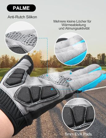 Велосипедні рукавички KUTOOK: антиковзаючі, амортизуючі, з гелевою підкладкою, сенсорні, для MTB, шосе, трейл, гірський велосипед, похід, блакитні, розмір L