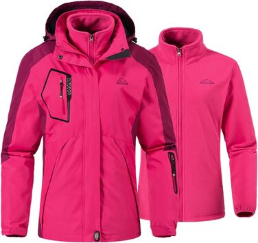 Жіноча 3-в-1 куртка Ysento: тепла флісова та водонепроникна софтшеллова куртка з капюшоном, рожево-рожевий колір, XXL