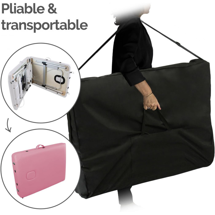 Складаний масажний стіл Vivezen з 2 зонами з алюмінію + аксесуари та сумка для транспортування (пастельно-рожевий)