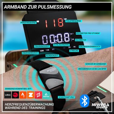 Гребний тренажер Miweba Sports MR700 Pro для дому, водний, складаний, з Bluetooth, LED баком, сумісний з Kinomap, дерев'яний