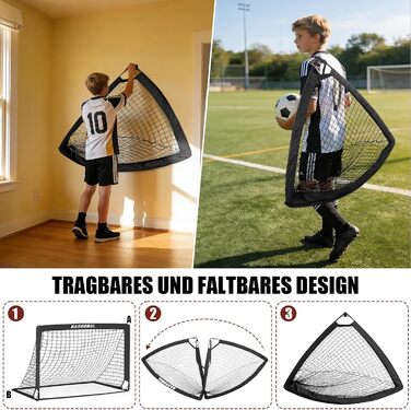 Дитячі футбольні ворота Klappbares Fußballtor 120x90 см та 150x120 см з мішком для транспортування та анкерами для кріплення - для саду, пляжу