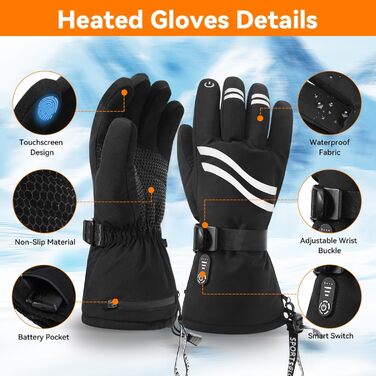 Електричні гріючі рукавички для чоловіків та жінок, з акумулятором 2600mAh, 3 режими нагріву, водонепроникні, чорні