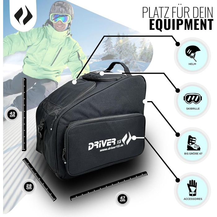 Сумка для лиж Driver13 з відділенням для шолома та захистом для окулярів. Оригінальна з 2007 року, понад 40 000 клієнтів