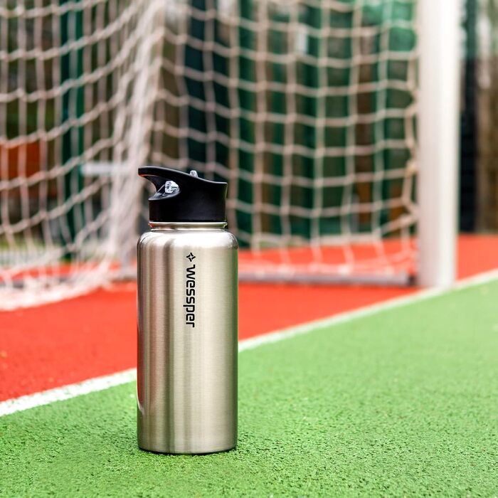 Wessper термос із нержавіючої сталі 1 л, герметична, BPA Free, 3 кришки, срібляста, пляшка для води для спорту, дітей і дорослих, для кемпінгу, велосипеда, outdoor