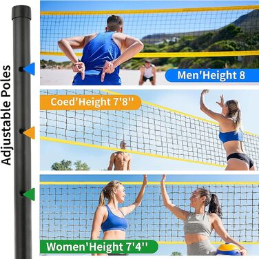 Набір для волейболу: мобільний волейбольний набір для саду, пляжу, газону. Регульована висота.