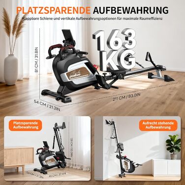 Гребний тренажер Pooboo з магнітною системою опору, 360 lbs, складаний, з тримачем для планшета та зручним сидінням, для дому H015-3