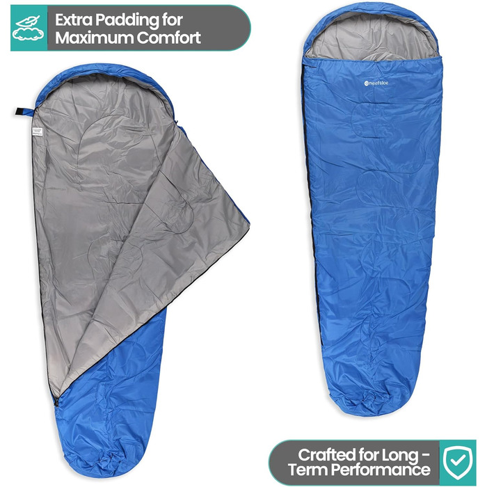 Спальний мішок Mumienschlafsack для дорослих - легкий, компактний, водонепроникний з капюшоном, 220x85см, теплий, пральний, для кемпінгу, походів, подорожей, зелений (королівський синій)