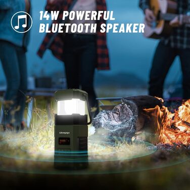 LED кемпінговий ліхтар Libovgogo з Bluetooth, радіо, сонячною зарядкою та Power Bank, IP65, 5000mAh