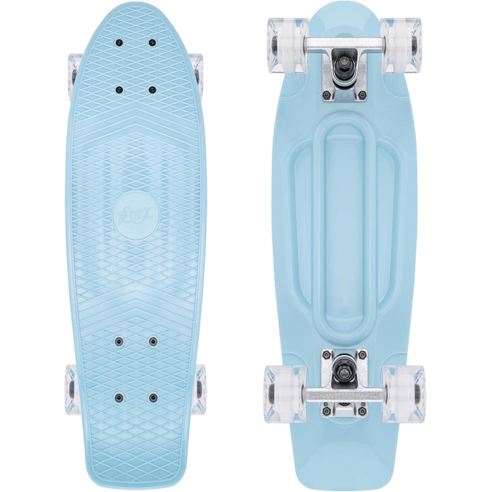 Скейтборд KMX Classic Mini Cruiser 22/27 дюймів для дітей, підлітків та дорослих. Алюмінієві осі, підшипники ABEC-9, колеса 60мм, колір Aqua Blau