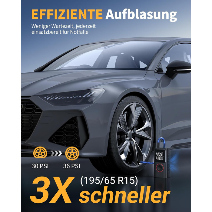 Бездротова електрична повітряна помпа Powools 150PSI з LED-ліхтариком та автостопом, акумуляторна помпа для велосипеда, електровелосипеда, авто, мотоцикла, м'ячів, чорна