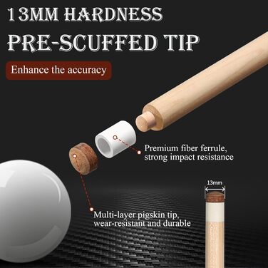 AKLOT Більярдний кий професійний з телескопічним подовженням, канадська береза, кейс, 147 см (58''), 538-595 г