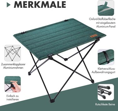 Складаний туристичний стіл VILLEY для кемпінгу та відпочинку на природі (зелений)