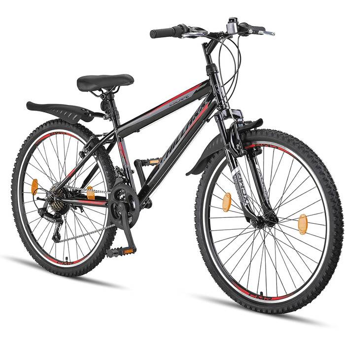 Гірський велосипед Chillaxx Bike Escape 24/26 дюймів для дівчат, хлопців, жінок і чоловіків, 21 швидкість, чорний-червоний, V-гальма, преміум-якість
