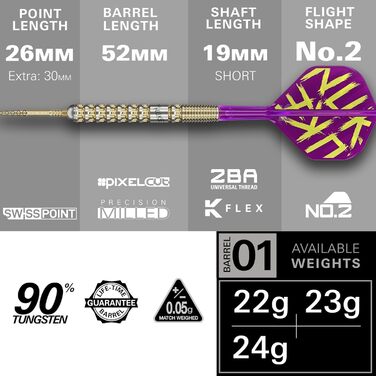 Дарти сталеві Target Darts Luke Littler Gen 1 Prodigy Swiss Point, 90% Tungsten, 22/23/24г - Професійний набір для гри в дартс