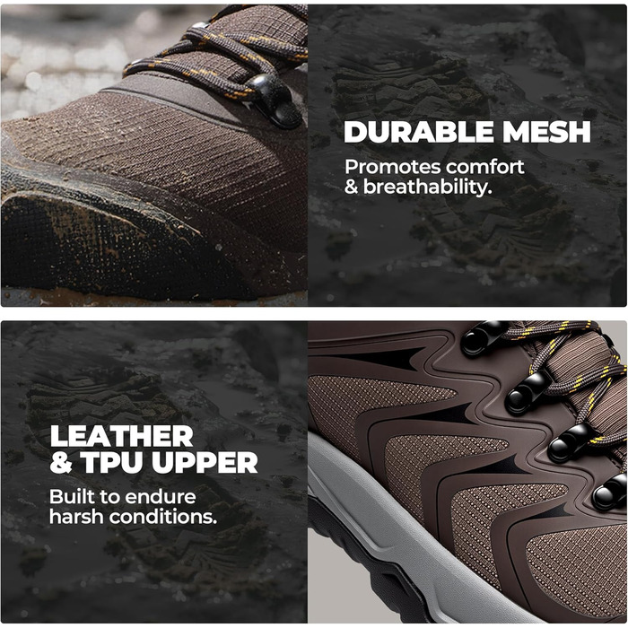Чоловічі водонепроникні трекінгові черевики NORTIV 8 для хайкінгу, кемпінгу та активного відпочинку. Розмір 43 EU, колір коричневий.
