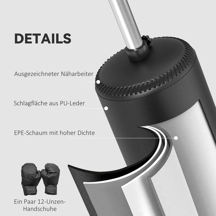 Стендовий боксерський мішок HOMCOM зі швидкісною кулею та еластичною паличкою, регульована висота, для дорослих, 155-205 см, чорний