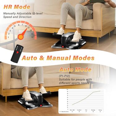 Міні електричний еліптичний тренажер для дому: крос-тренажер з 12 швидкостями та 2 режимами, педальний тренажер для літніх людей, з пультом дистанційного керування та дисплеєм, тренажер для ніг сидячи