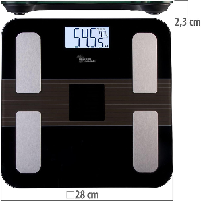 Вага Newgen Medicals: Розумна вага для тіла з сонячним акумулятором, вимірювання жиру, LCD-дисплей, до 180 кг (вага для тіла, фітнес-вага, вага для людей похилого віку)