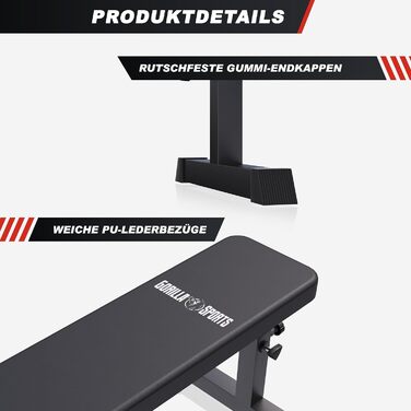 Гантельна лава GORILLA SPORTS® - регульована висота, чорно-біла, до 200 кг, для дому, силові тренування