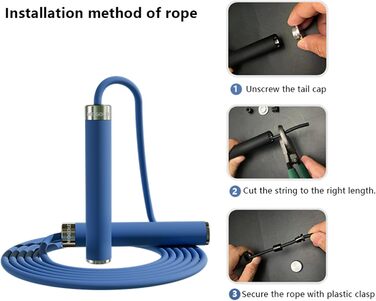 Стрибкове канат MOGOLD з регулюванням довжини - 5 мм PVC шнур з підшипниками, неслизькі гумові ручки та металеві ручки для початківців, для схуднення та фітнесу вдома та в школі (Блакитний)