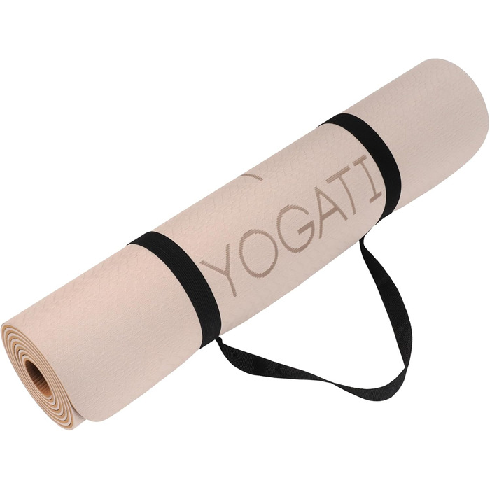 Йога мат YOGATI: неслизький, товстий, з позначками для вирівнювання, для пілатесу та фітнесу (колір: коричневий)