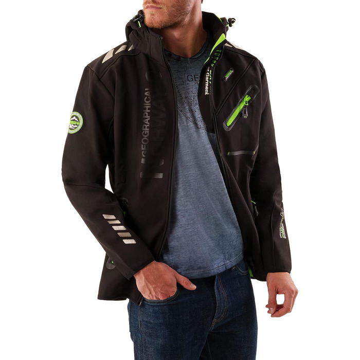 Чоловіча водонепроникна куртка-софтшелл Geographical Norway Royaute з капюшоном, тактичний віндбрейкер для гірських походів та лиж, чорно-зелена, XL