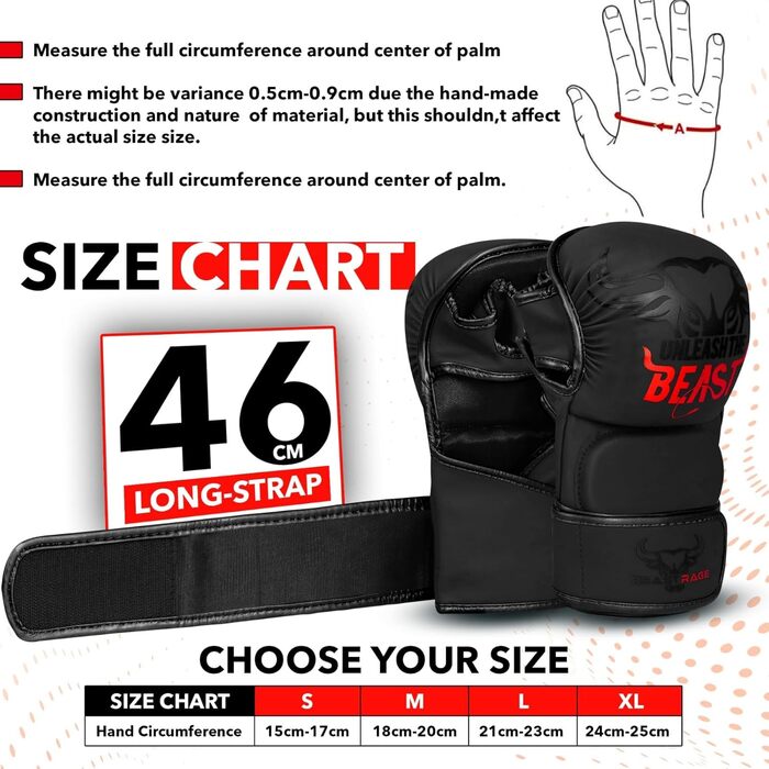 MMA рукавички BEAST RAGE для чоловіків та жінок, регульована підтримка зап'ястя, відкрита долоня, рукавички для бойових мистецтв, греплінг, спаринг, муай-тай, кікбоксинг, Taekwondo (L-XL, Червоні)