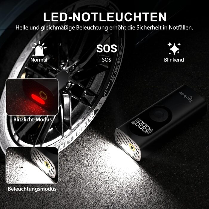 Електричний насос для велосипедів, авто і мотоциклів 6000mAh, 150PSI, з LED підсвіткою та цифровим манометром