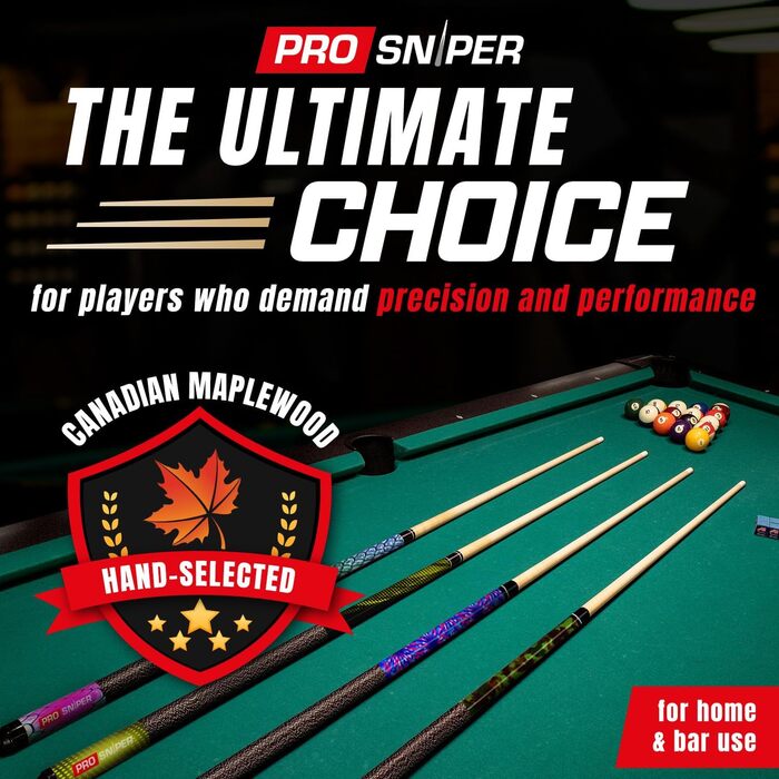 Набір біліардних київ преміум-класу (4 шт.) | 147 см, 539 г канадський клен | Низький відгін, 4 крейди | Для дому та барів