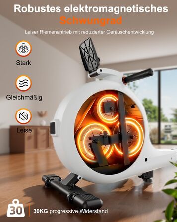 Магнітний гребний тренажер Superun для дому з 32 рівнями навантаження, LCD-дисплеєм та підтримкою APP, біло-помаранчевий