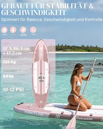 SUP дошка TIGERXBANG надувна з сидінням, 335x86x15 см, рожева - для дорослих та дітей, комплект для 2+1 осіб