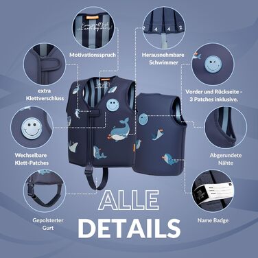 Навчальний плавець для дітей NOARD Kinder Schwiweste: 40+ нашивок для персоналізації, різні дизайни та розміри, 15–30 кг, 2–6 років, сертифікат EN 13138-1:2021, Siply green (L, Ocean Friends)