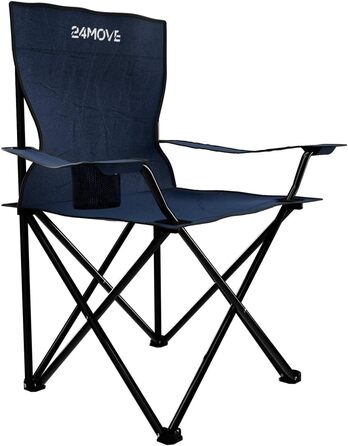 Складний стілець 24MOVE® для відпочинку: синій кемпінговий стілець для риболовлі з підстаканником, для саду та відпочинку на природі, поліестер