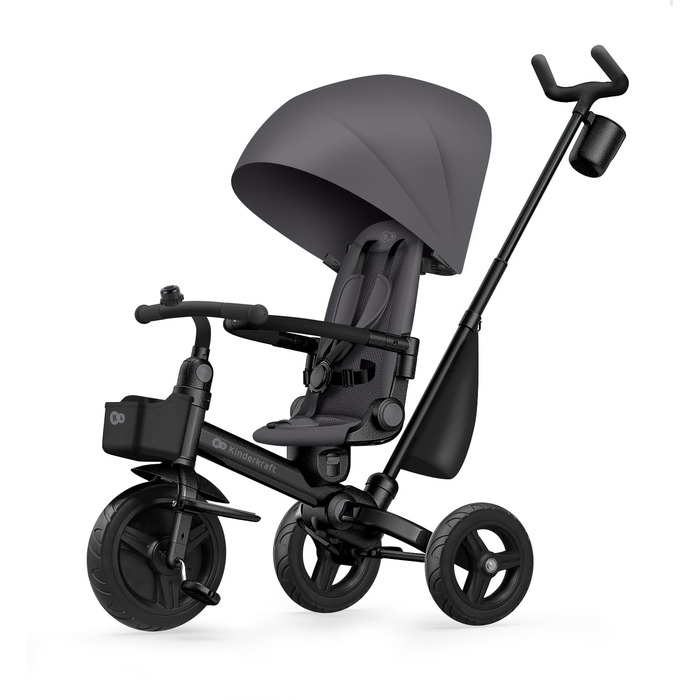 Триколісний велосипед Kinderkraft Aveo для дітей від 9 місяців до 25 кг, з батьківською ручкою, компактно складається, обертовий сидіння, розкладне сонцезахисне козирком, з тримачем для напоїв та кошиком, Рожевий