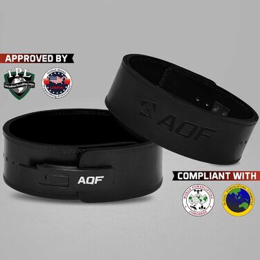 AQF Пояс для важкої атлетики з пряжкою Lever, 4' Ширина 10 мм, Шкіряний пояс - Сертифікований IPL USPA, Пояс для силових тренувань, Підйомник, Пояс для важкої атлетики для фітнесу, пауерліфтингу, чорний