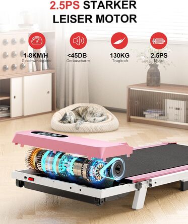 Біговий доріжка HomeFitnessCode Walking Pad з нахилом - компактний біговий тренажер для дому та офісу (рожевий, складаний)
