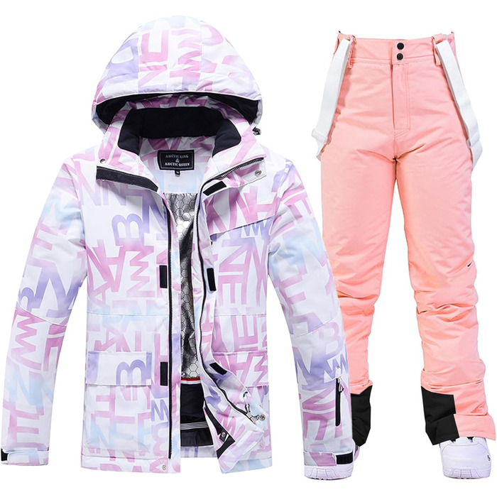 Модна жіноча гірськолижна куртка та штани, водонепроникні, вітронепроникні, кольорові, з принтом, рожевий, розмір M