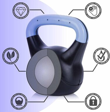 Гиря Body & Mind 2-20 кг для фітнесу та силових тренувань, пластикова професійна гантеля-гиря