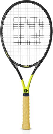Тенісний ракеточний прилад для дорослих, 27 дюймів, довговічний, легкий, попередньо натягнутий та з повторним захопленням, підходить для початківців та середнього рівня, чорний + жовтий