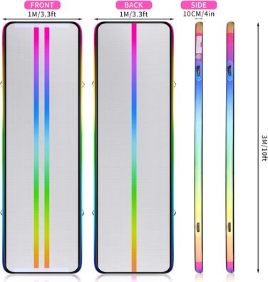 Гімнастичний надувний мат для дому, 3,5 м, у кольорах веселки (з повітряним насосом)